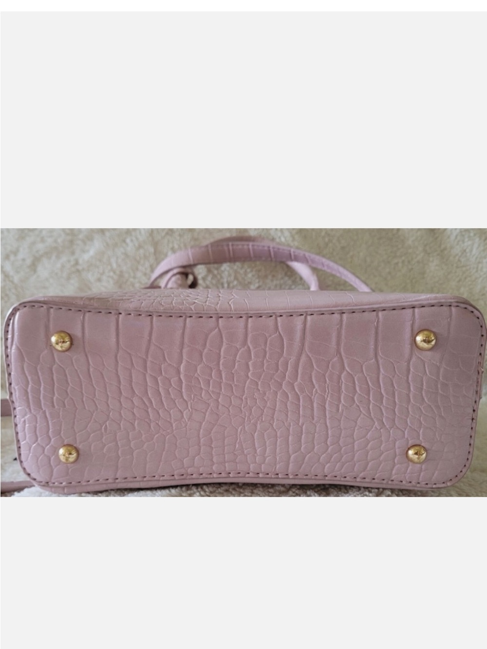 bebe Blush Pink Croc-Embossed Top-Handle Satchel with Gold Hardware - Picture 3 of 4